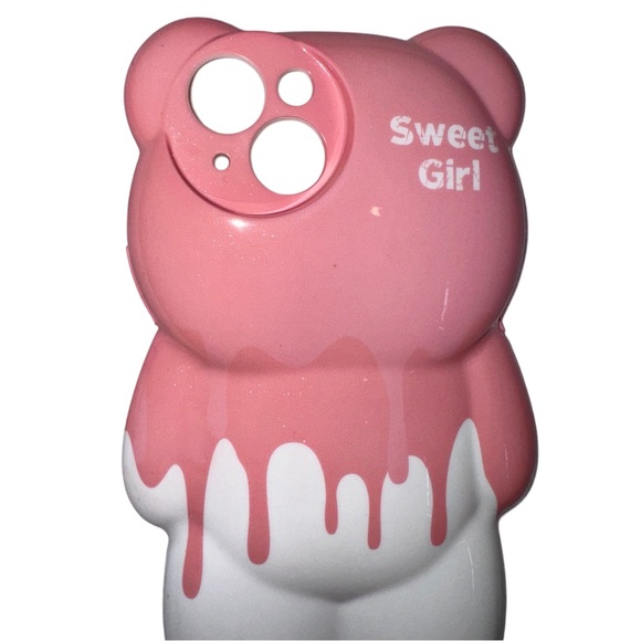 iPhone 15 Silicone Mauve & White Bear Case - Picture 3 of 5